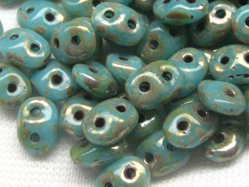 10g, Super Duo, Blue Turquoise Picasso Silver