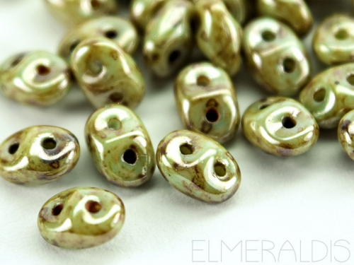 10g Super Duos Ultra Luster Marbled Gold Green Opaque