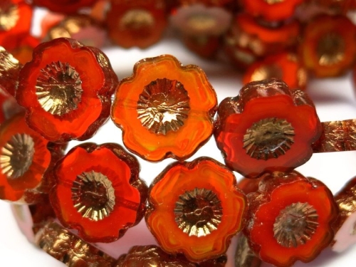 Flowers Blumen Orange Red Bronze Glasperlen 2x