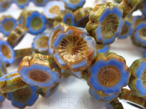 2x Flower Blue Orange Picasso Glasperlen