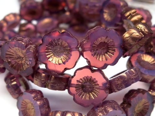 2x Flower Purple Opal Bronze Glasperlenn