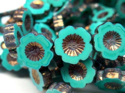 2x Flower Turquoise Bronze Glasperlenn