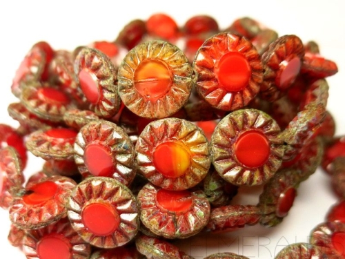2x Sunflowers Red Orange Opal Picasso