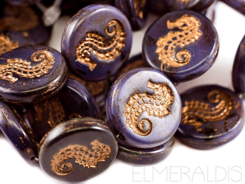 23mm Seahorse Beads Dark Purple Bronze Picasso violett 1x
