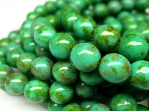 5 Glasperlen Green Turquoise Luster 8mm rund