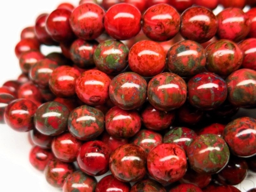 5 Glasperlen Red Green Picasso Luster 8mm rund