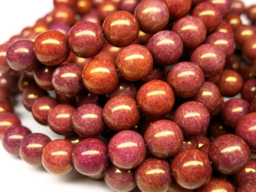 5 Glasperlen Wild Berry Gold Luster 8mm rund