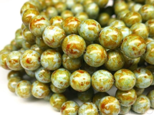 5 Glasperlen Mint Green Picasso 8mm rund