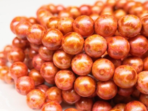 5 Glasperlen Coral Patina Picasso 8mm rund