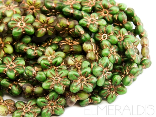 15mm Blumen Flowers Green Crystal Bronze Picasso 4x