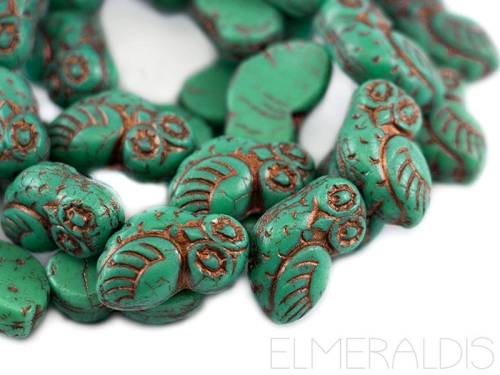 Eulen Owl Beads Green Turquoise Picasso türkis 2x