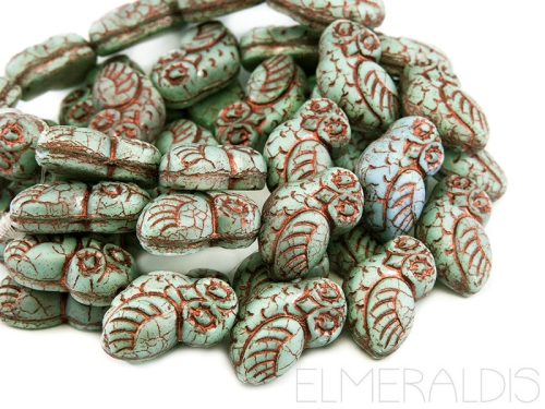 Eulen Owl Beads Light Mint Bronze Picasso grün 2x