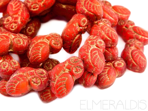 Eulen Owl Beads Red Bronze Picasso hellrot 2x