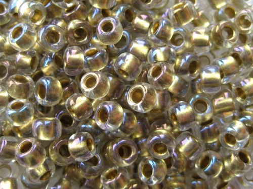 8/0 Rocailles TOHO Inside Crystal Gold Lined 10g