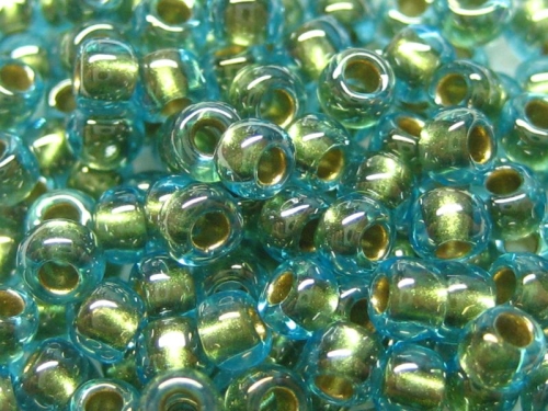 8/0 10g TOHO Rocailles Aqua Gold Lined