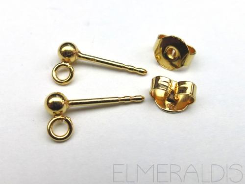 2 Ohrstecker 925 Silber vergoldet 3mm Kugel