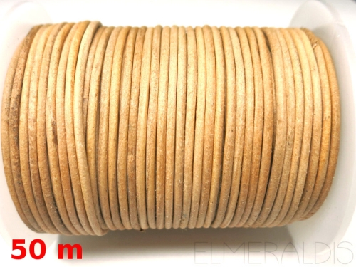 2 mm Lederband Natural hellbeige ungefärbt 50m