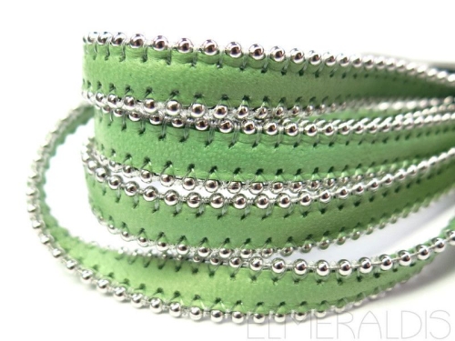 20 cm Lederband flach Mint grün 8mm Metallkugeln