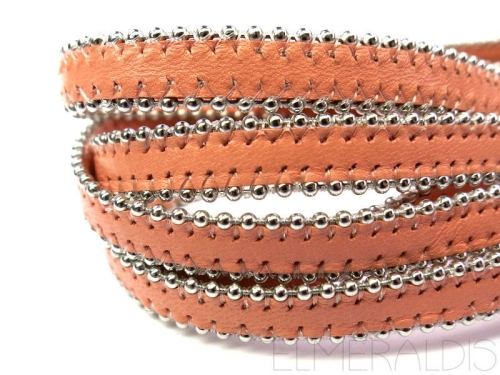20 cm Lederband flach Peach 8mm Metallkugeln