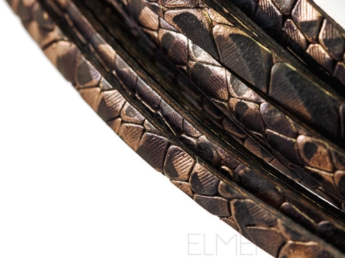 5mm Lederband flach Snake Style Black Bronze Croco schwarz 20cm
