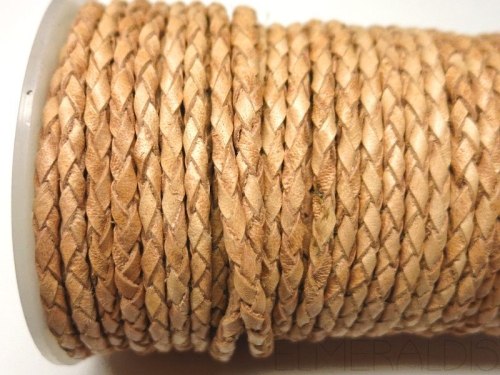 3 mm Lederband geflochten Natural ungefärbt 50 cm
