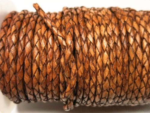 3 mm Lederband geflochten Cognac Brown braun 50 cm