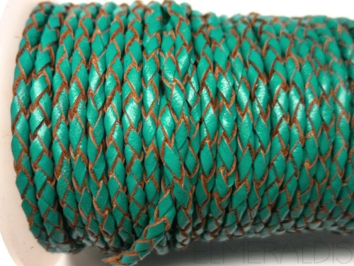 3 mm Lederband geflochten Sea Blue türkis 50 cm