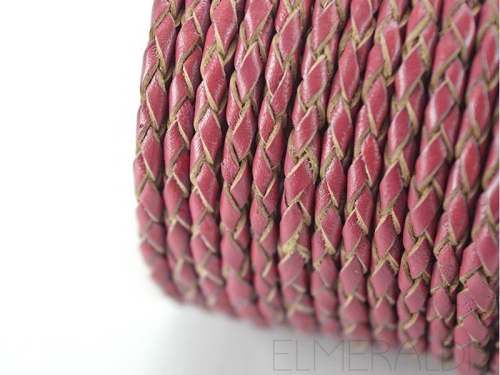 3 mm Lederband geflochten Berry pink 50 cm