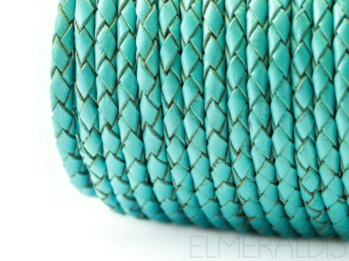 4mm Lederband geflochten Blue Turquoise türkis hellblau 50cm