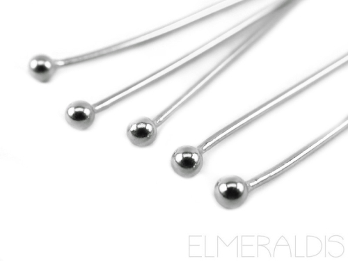 30mm Kugelstifte 925 Silber rhodiniert 0,8 mm 4x