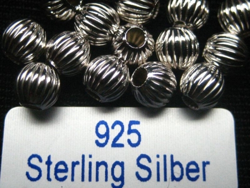 4 mm 5x Perlen 925 Silber gerillt