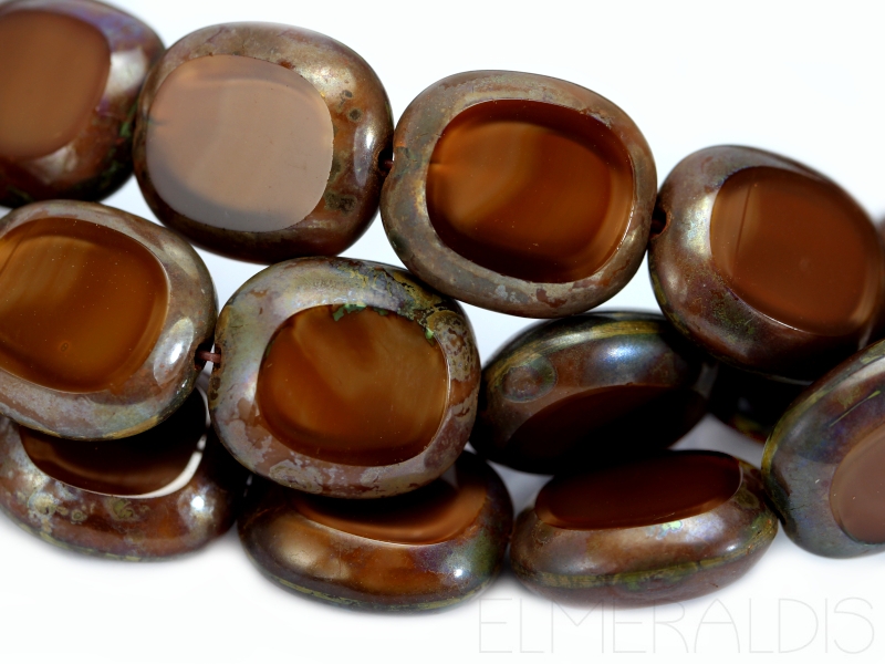 14mm Candy Beads Puffy Pillow Carved Oval Chocolate Brown Opal Picasso dunkelbraun Glasperlen 2x