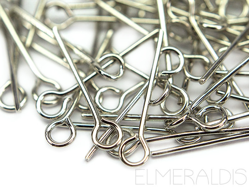25mm Kettelstifte Rhodium silbern Ösenstifte 50x