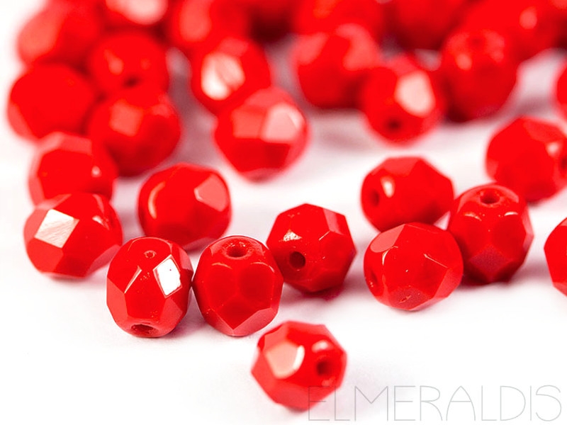 3mm 50 feuerpol Glasperlen Opaque Red