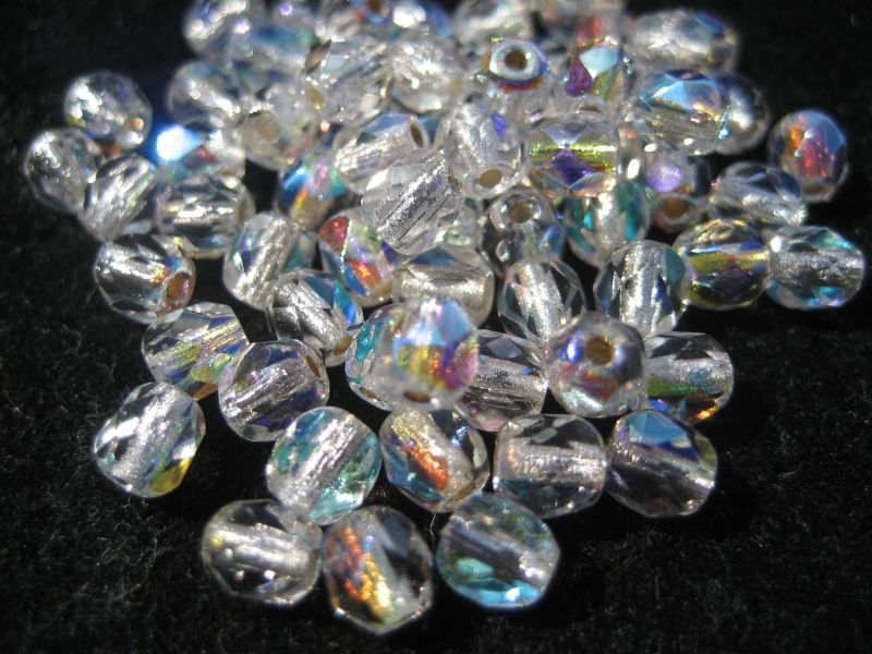 4mm 50 feuerpol Glasperlen Crystal AB Silverlined