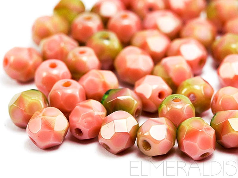 6mm feuerpol. Glasperlen Pink Coral Olivine 30x