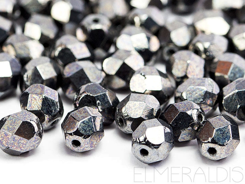 8mm feuerpolierte Glasperlen Hematite Metallic dunkelgrau 20x