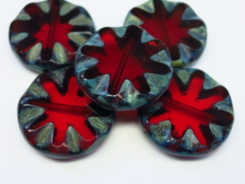 Chunky Coin Ruby Picasso Glasperlen 2x