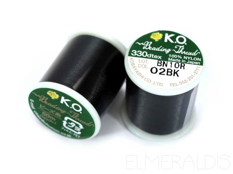 K.O. Nylongarn Beading Thread Fädelgarn Black schwarz Jet 50m