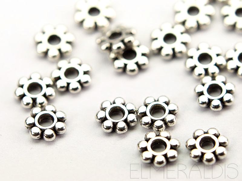 6mm Spacer Blumen Zwischenteile silberfarben 40x