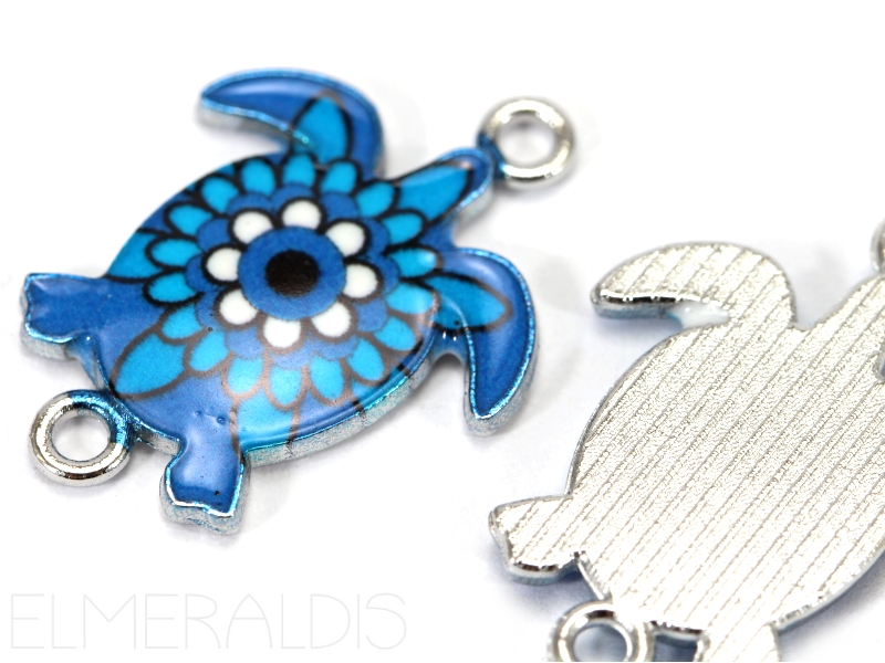 Verbinder Schildkröte Turtle emailliert Blue Turquoise blau türkis 1x