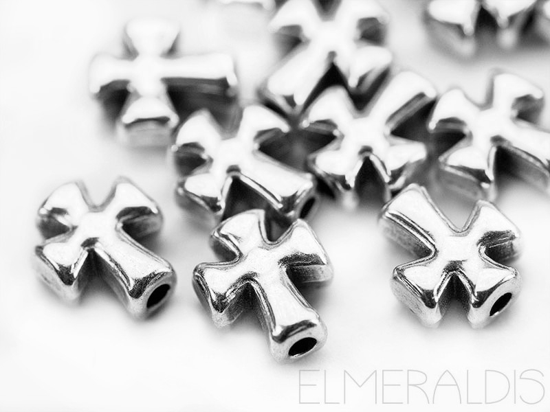Kreuz Cross Metallperlen Schiebeperlen Slider Zamak silberfarben 4x