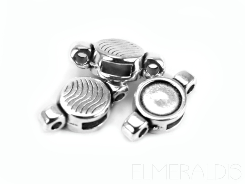 5mm Schiebeperlen Slider mit 3 Fädelkanälen Cabochonfassung 7mm silberfarben 2x