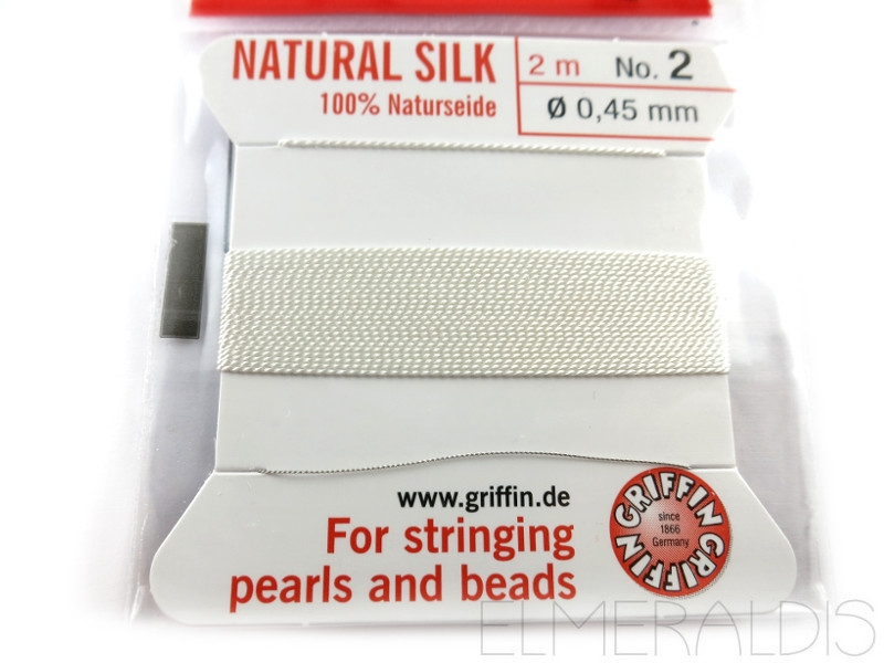 2m Perlseide Naturseide white weiss mit Nadel Stärke 0,45 mm