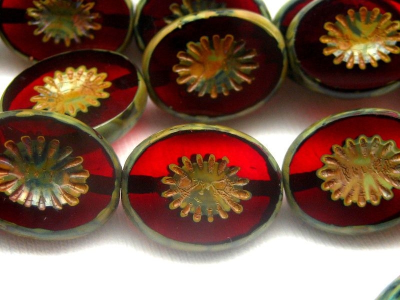 14mm Star Beads Carved Oval Garnet Picasso dunkelrot Glasperlen 5x