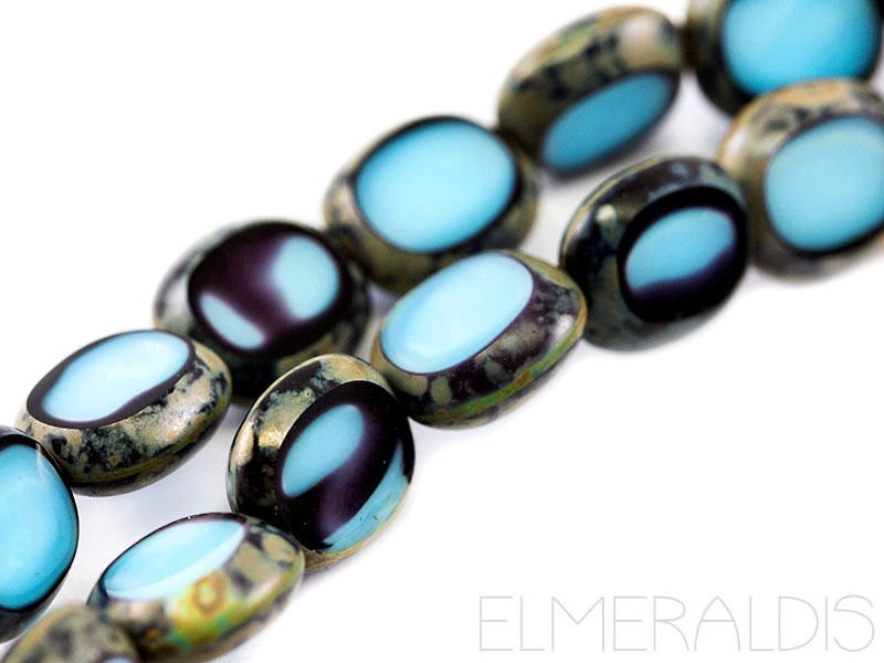 10mm Candy Beads Aqua Black Picasso hellblau 4x