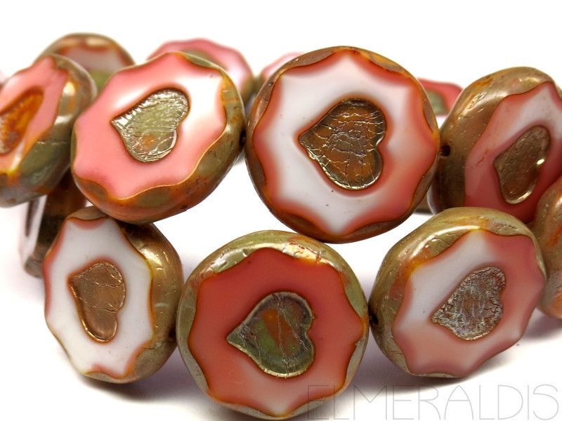 1x Heart Coin Rose White Picasso