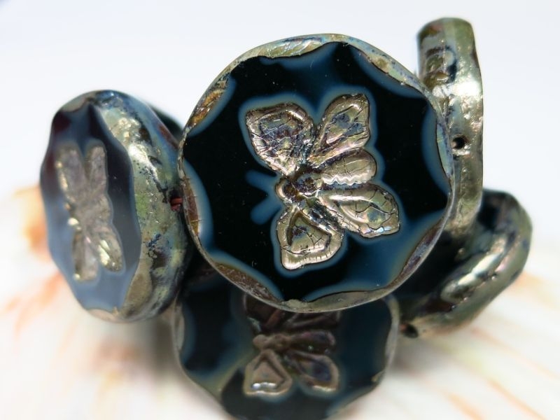 1x Butterfly Black Gray Picasso Glasperlen