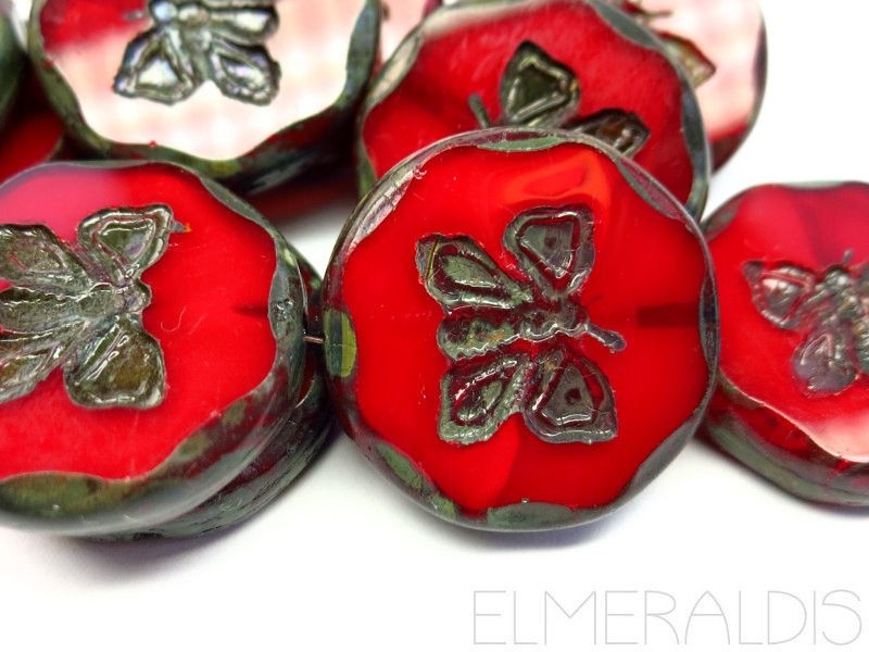 1x Butterfly Coin Ruby Red Picasso