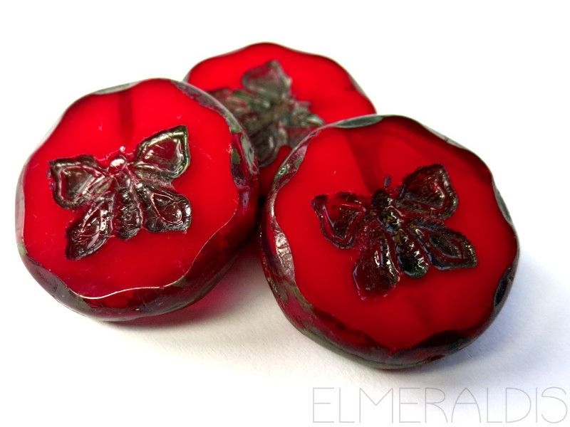 1x Butterfly Coin Ruby Red Picasso